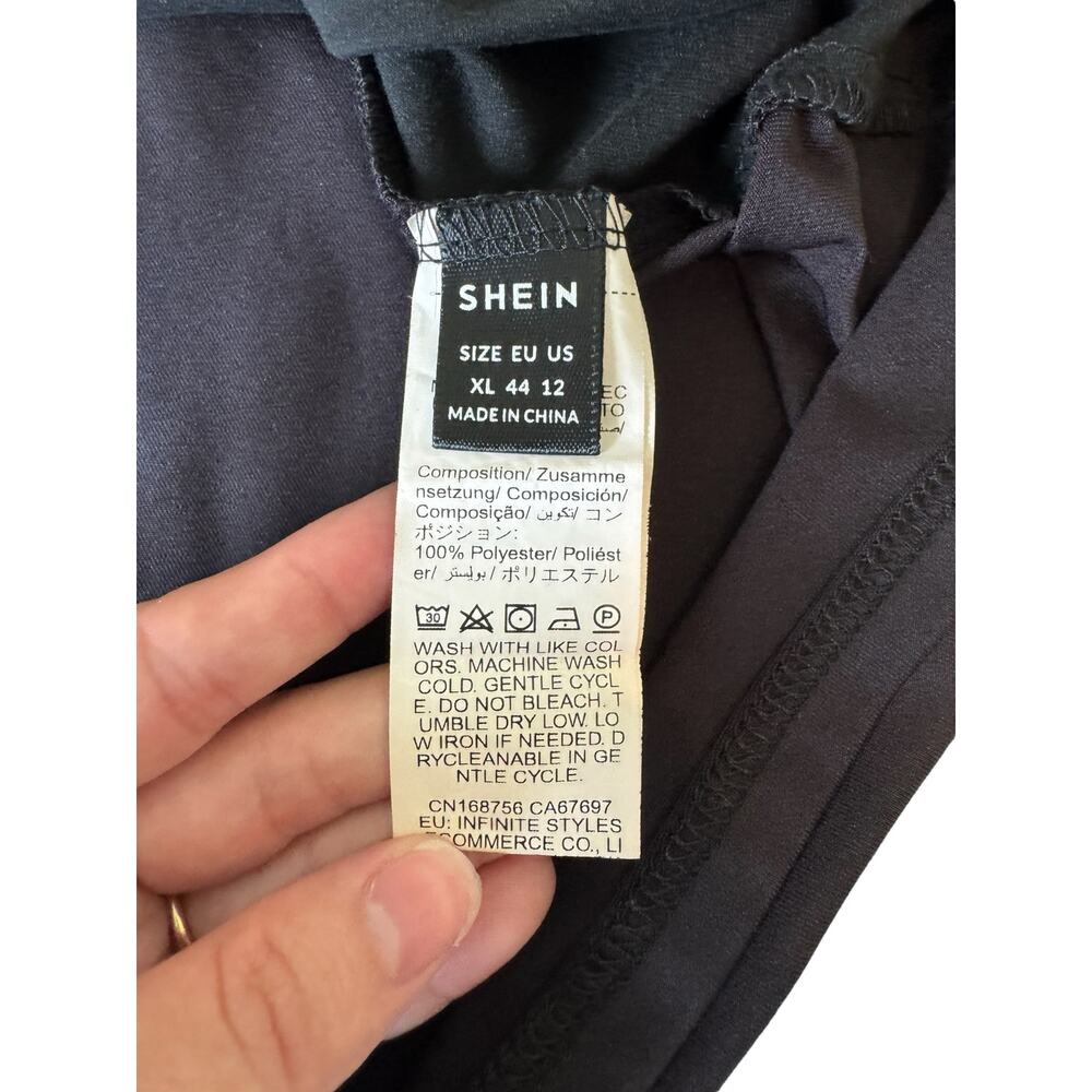 SHEIN Women’s Colorblock Faux Leather Patch T-Shirt Dress XL Black Short Sleeve - Picture 5 of 6